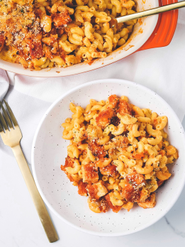 Vegan Buffalo Chick'n Mac & Cheese