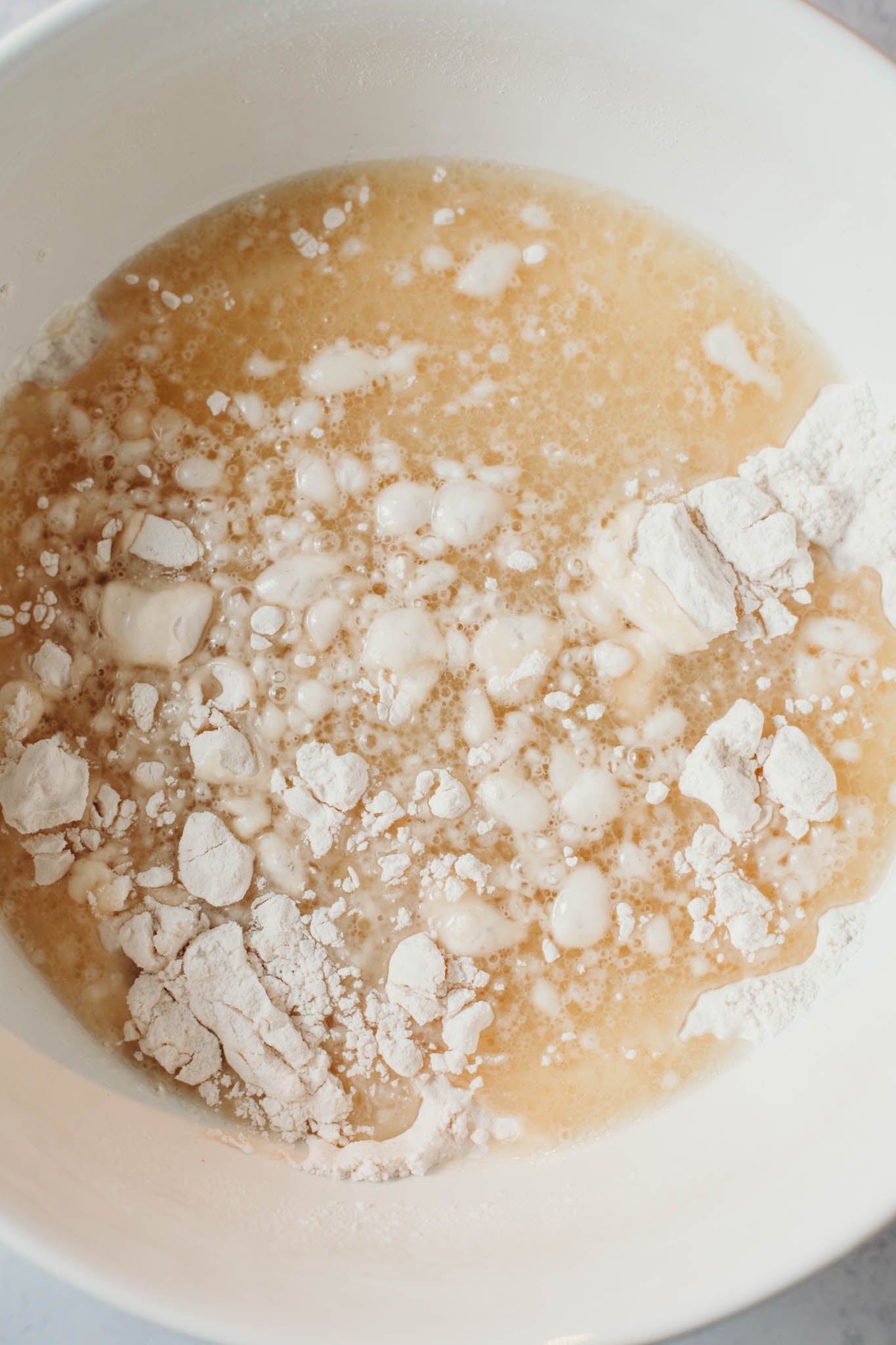 Wet and dry ingredients combined before mixing the batter.