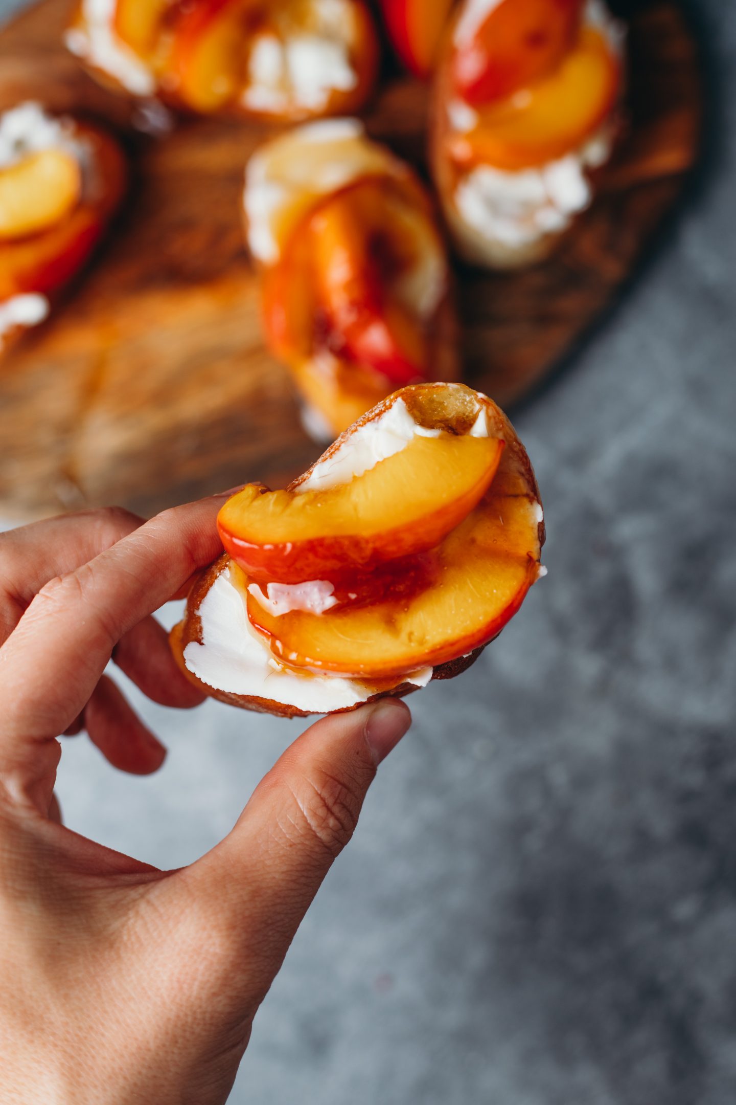 Vegan Candied Peaches and Cream Cheese Toast Bites - Liv B.