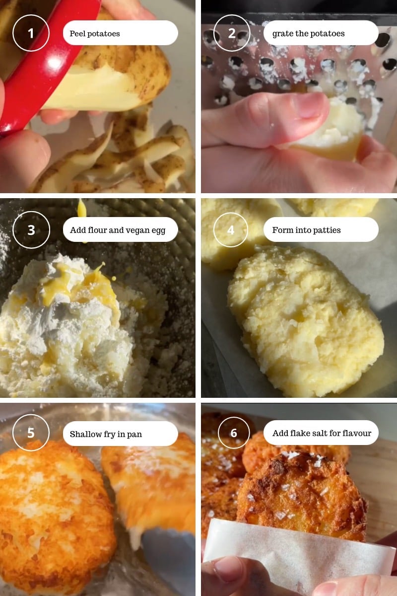 Food photography of salted and deep fried McDonald's Hashbrowns with numbered instructions and steps 
