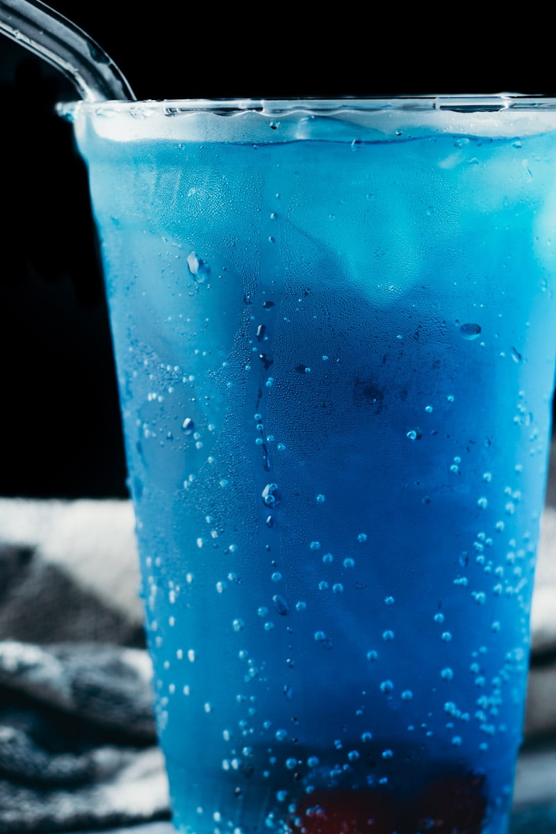 front facing picture of a refreshing blue sonic ocean water drink.