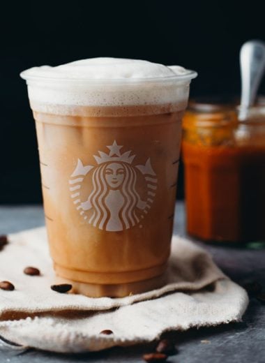 starbucks takeout cup with pumpkin cream cold brew coffee drink