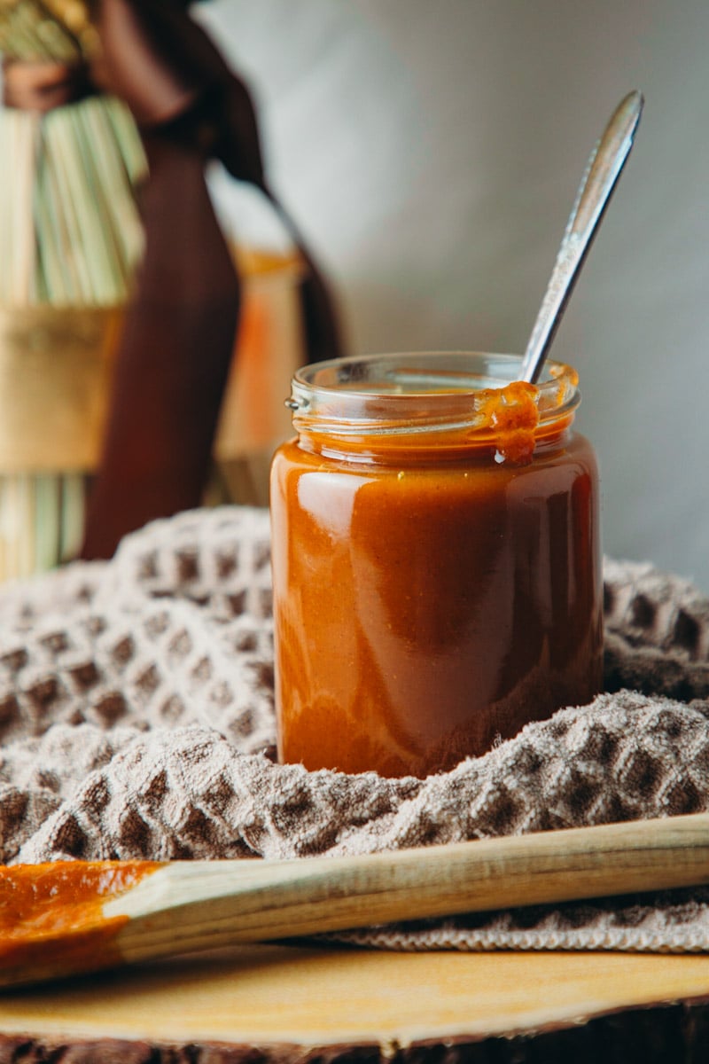 photo of pumpkin spice syrup sauce in a jar